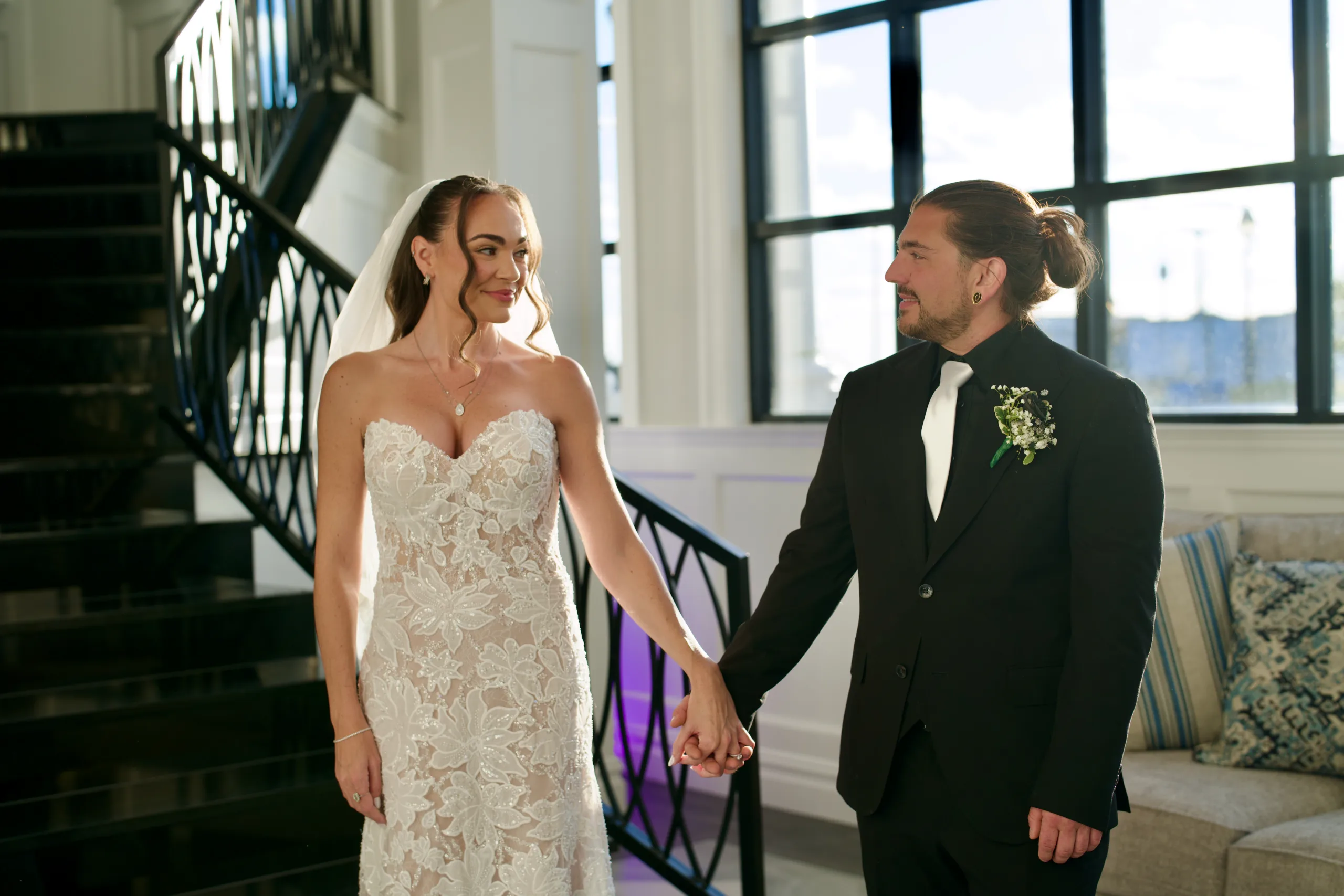 Bride and groom sharing a smile